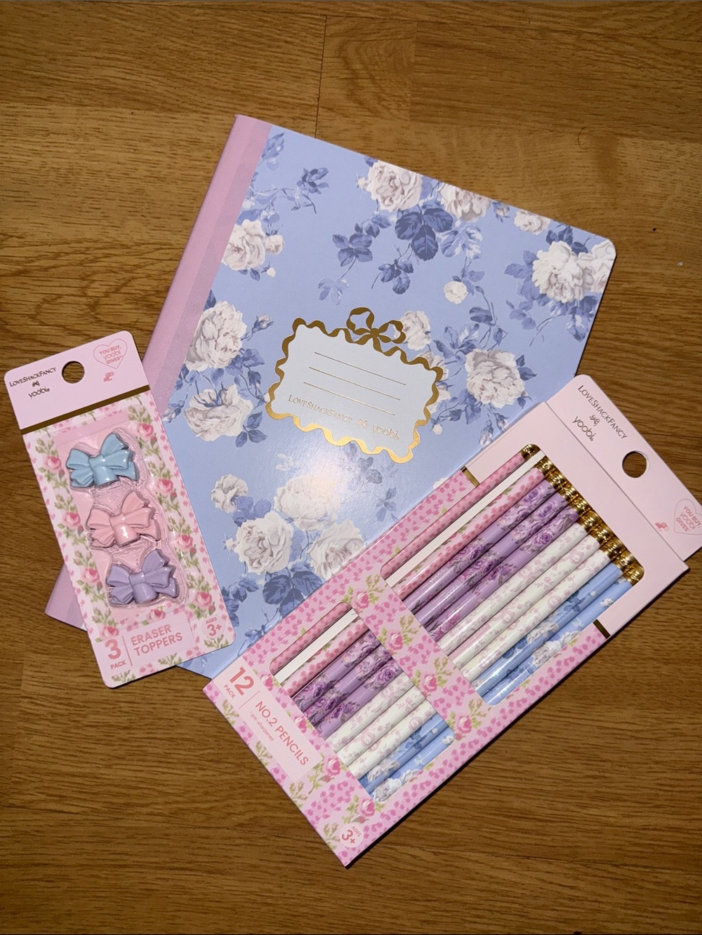 NWT LoveShackFancy x Yoobi x Target - Notebook, Pencil, Eraser Toppers Trio Set